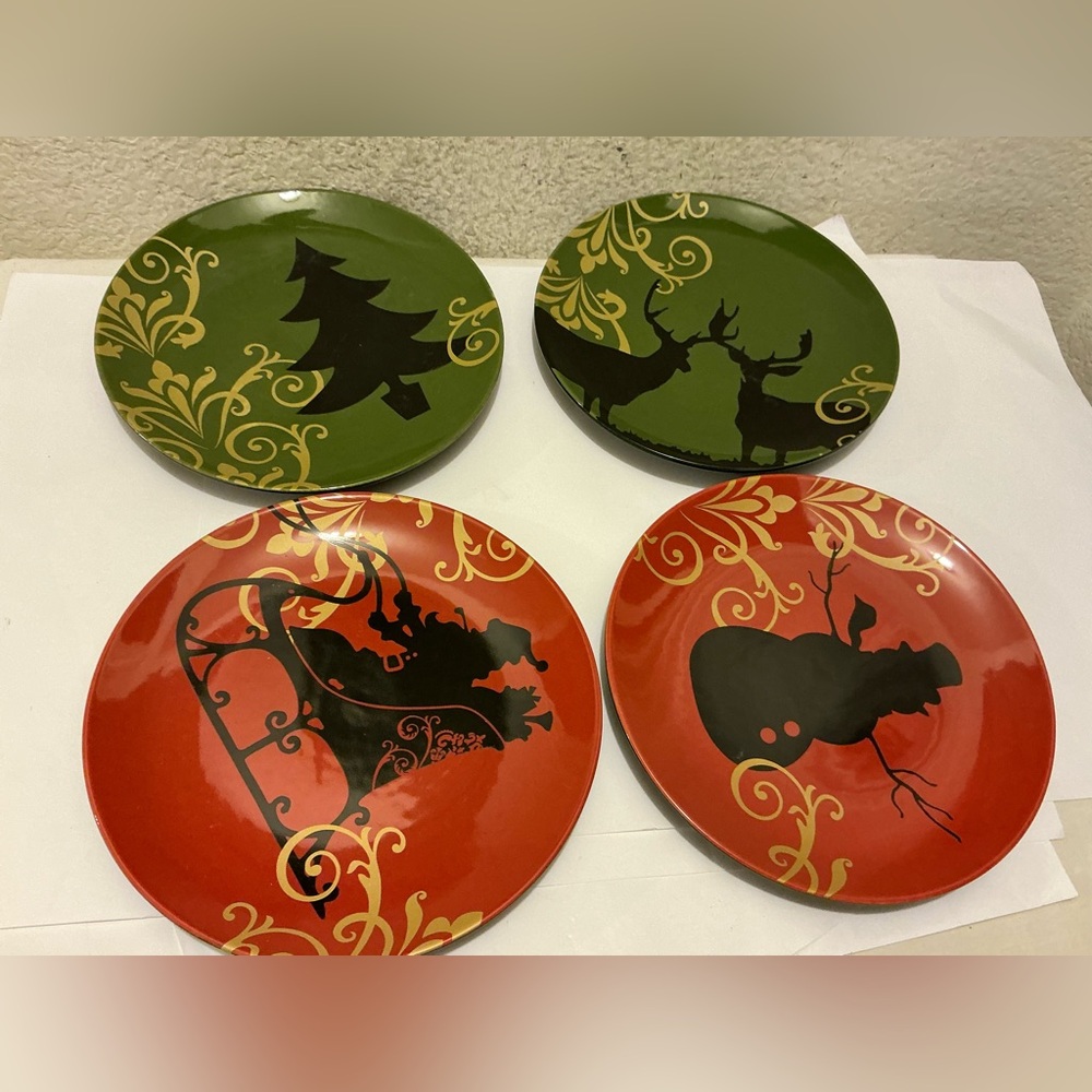 4 noble excellence piece Gold Scroll Black Stoneware Plate